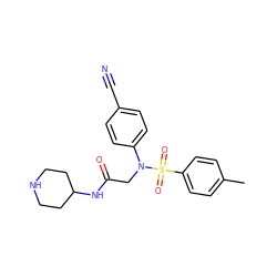 Cc1ccc(S(=O)(=O)N(CC(=O)NC2CCNCC2)c2ccc(C#N)cc2)cc1 ZINC001772578307