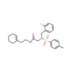 Cc1ccc(S(=O)(=O)N(CC(=O)NCCC2=CCCCC2)Cc2ccccc2F)cc1 ZINC000002178357