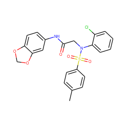 Cc1ccc(S(=O)(=O)N(CC(=O)Nc2ccc3c(c2)OCO3)c2ccccc2Cl)cc1 ZINC000000656078