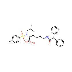 Cc1ccc(S(=O)(=O)N(CC(C)C)[C@@H](CCCCNC(=O)C(c2ccccc2)c2ccccc2)C(=O)O)cc1 ZINC000014946712