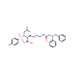 Cc1ccc(S(=O)(=O)N(CC(C)C)[C@@H](CCCCNC(=O)CN(Cc2ccccc2)c2ccccc2)C(=O)O)cc1 ZINC000014946716