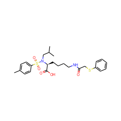 Cc1ccc(S(=O)(=O)N(CC(C)C)[C@@H](CCCCNC(=O)CSc2ccccc2)C(=O)O)cc1 ZINC000013587694