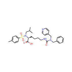 Cc1ccc(S(=O)(=O)N(CC(C)C)[C@@H](CCCCNC(=O)N(Cc2ccccc2)Cc2ccncc2)C(=O)O)cc1 ZINC000014946742