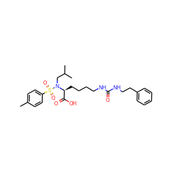 Cc1ccc(S(=O)(=O)N(CC(C)C)[C@@H](CCCCNC(=O)NCCc2ccccc2)C(=O)O)cc1 ZINC000014946738