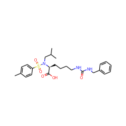 Cc1ccc(S(=O)(=O)N(CC(C)C)[C@@H](CCCCNC(=O)NCc2ccccc2)C(=O)O)cc1 ZINC000013587696