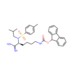 Cc1ccc(S(=O)(=O)N(CC(C)C)[C@@H](CCCCNC(=O)OC2c3ccccc3-c3ccccc32)C(=N)N)cc1 ZINC000049765534