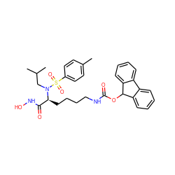 Cc1ccc(S(=O)(=O)N(CC(C)C)[C@@H](CCCCNC(=O)OC2c3ccccc3-c3ccccc32)C(=O)NO)cc1 ZINC000028130352