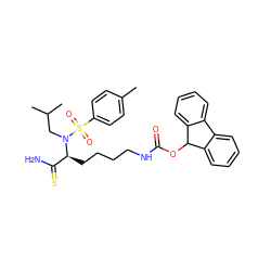 Cc1ccc(S(=O)(=O)N(CC(C)C)[C@@H](CCCCNC(=O)OC2c3ccccc3-c3ccccc32)C(N)=S)cc1 ZINC000028135040