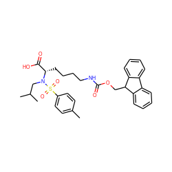 Cc1ccc(S(=O)(=O)N(CC(C)C)[C@@H](CCCCNC(=O)OCC2c3ccccc3-c3ccccc32)C(=O)O)cc1 ZINC000003964600