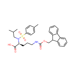 Cc1ccc(S(=O)(=O)N(CC(C)C)[C@@H](CCCNC(=O)OCC2c3ccccc3-c3ccccc32)C(=O)O)cc1 ZINC000014946776