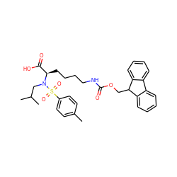 Cc1ccc(S(=O)(=O)N(CC(C)C)[C@H](CCCCNC(=O)OCC2c3ccccc3-c3ccccc32)C(=O)O)cc1 ZINC000003964598