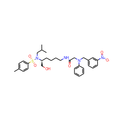 Cc1ccc(S(=O)(=O)N(CC(C)C)[C@H](CO)CCCCNC(=O)CN(Cc2cccc([N+](=O)[O-])c2)c2ccccc2)cc1 ZINC000014946729