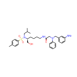 Cc1ccc(S(=O)(=O)N(CC(C)C)[C@H](CO)CCCCNC(=O)CN(Cc2cccc(N)c2)c2ccccc2)cc1 ZINC000014946736