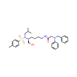 Cc1ccc(S(=O)(=O)N(CC(C)C)[C@H](CO)CCCCNC(=O)CN(Cc2ccccc2)c2ccccc2)cc1 ZINC000014946718