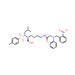 Cc1ccc(S(=O)(=O)N(CC(C)C)[C@H](CO)CCCCNC(=O)CN(Cc2ccccc2[N+](=O)[O-])c2ccccc2)cc1 ZINC000014946731