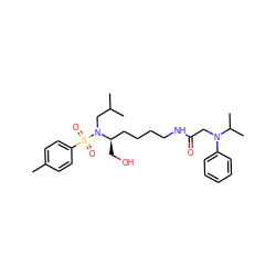 Cc1ccc(S(=O)(=O)N(CC(C)C)[C@H](CO)CCCCNC(=O)CN(c2ccccc2)C(C)C)cc1 ZINC000013587701