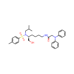 Cc1ccc(S(=O)(=O)N(CC(C)C)[C@H](CO)CCCCNC(=O)CN(c2ccccc2)c2ccccc2)cc1 ZINC000014946721