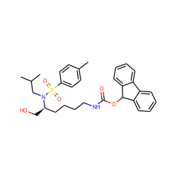 Cc1ccc(S(=O)(=O)N(CC(C)C)[C@H](CO)CCCCNC(=O)OC2c3ccccc3-c3ccccc32)cc1 ZINC000028130588