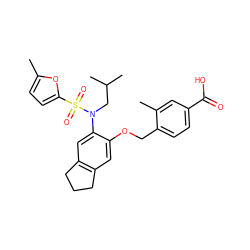 Cc1ccc(S(=O)(=O)N(CC(C)C)c2cc3c(cc2OCc2ccc(C(=O)O)cc2C)CCC3)o1 ZINC000001491628