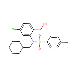 Cc1ccc(S(=O)(=O)N(CC2CCCCC2)c2cc(Cl)ccc2CO)cc1 ZINC000028823148