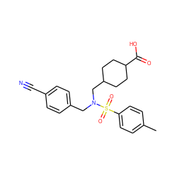 Cc1ccc(S(=O)(=O)N(Cc2ccc(C#N)cc2)CC2CCC(C(=O)O)CC2)cc1 ZINC000116673527