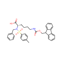 Cc1ccc(S(=O)(=O)N(Cc2ccccc2)[C@@H](CCCCNC(=O)OCC2c3ccccc3-c3ccccc32)C(=O)O)cc1 ZINC000014946764