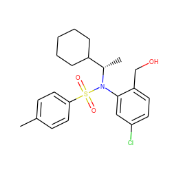 Cc1ccc(S(=O)(=O)N(c2cc(Cl)ccc2CO)[C@@H](C)C2CCCCC2)cc1 ZINC000028823153