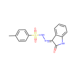 Cc1ccc(S(=O)(=O)N/N=C2/C(=O)Nc3ccccc32)cc1 ZINC000013130177