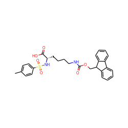 Cc1ccc(S(=O)(=O)N[C@@H](CCCCNC(=O)OCC2c3ccccc3-c3ccccc32)C(=O)O)cc1 ZINC000014946762