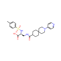 Cc1ccc(S(=O)(=O)N[C@@H](CNC(=O)C2CCC3(CC2)CCN(c2ccncc2)CC3)C(=O)O)cc1 ZINC000028757021