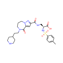 Cc1ccc(S(=O)(=O)N[C@@H](CNC(=O)c2cc3n(n2)CCCN(CCC2CCNCC2)C3=O)C(=O)O)cc1 ZINC000003916590