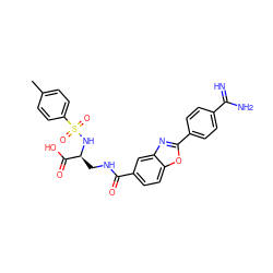 Cc1ccc(S(=O)(=O)N[C@@H](CNC(=O)c2ccc3oc(-c4ccc(C(=N)N)cc4)nc3c2)C(=O)O)cc1 ZINC000027082790