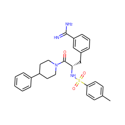 Cc1ccc(S(=O)(=O)N[C@@H](Cc2cccc(C(=N)N)c2)C(=O)N2CCC(c3ccccc3)CC2)cc1 ZINC000299866646