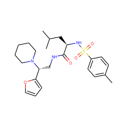 Cc1ccc(S(=O)(=O)N[C@H](CC(C)C)C(=O)NC[C@H](c2ccco2)N2CCCCC2)cc1 ZINC000027496799