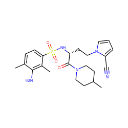 Cc1ccc(S(=O)(=O)N[C@H](CCn2cccc2C#N)C(=O)N2CCC(C)CC2)c(C)c1N ZINC000115174420