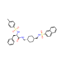 Cc1ccc(S(=O)(=O)N[C@H](Cc2ccccc2)C(=O)NC[C@H]2CC[C@H](CNS(=O)(=O)c3ccc4ccccc4c3)CC2)cc1 ZINC000253849776