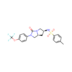 Cc1ccc(S(=O)(=O)N[C@H]2C[C@H]3CN(c4ccc(OC(F)(F)F)cc4)C(=O)N3C2)cc1 ZINC000096168541