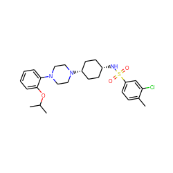 Cc1ccc(S(=O)(=O)N[C@H]2CC[C@@H](N3CCN(c4ccccc4OC(C)C)CC3)CC2)cc1Cl ZINC000101091574