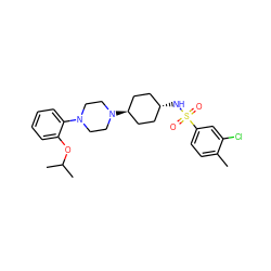 Cc1ccc(S(=O)(=O)N[C@H]2CC[C@H](N3CCN(c4ccccc4OC(C)C)CC3)CC2)cc1Cl ZINC000101092596