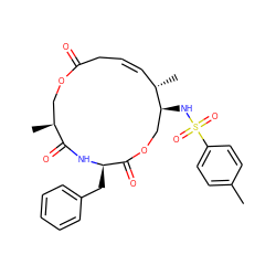 Cc1ccc(S(=O)(=O)N[C@H]2COC(=O)[C@@H](Cc3ccccc3)NC(=O)[C@@H](C)COC(=O)C/C=C\[C@@H]2C)cc1 ZINC000008035545