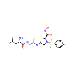 Cc1ccc(S(=O)(=O)N2C[C@@H](NC(=O)CNC(=O)[C@@H](N)CC(C)C)C[C@H]2C(=O)NO)cc1 ZINC000169325402