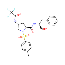 Cc1ccc(S(=O)(=O)N2C[C@H](NC(=O)C(F)(F)F)C[C@H]2C(=O)N[C@H](C=O)Cc2ccccc2)cc1 ZINC000026579094