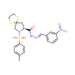 Cc1ccc(S(=O)(=O)N2CC3(C[C@H]2C(=O)N/N=C/c2cccc([N+](=O)[O-])c2)SCCS3)cc1 ZINC000653726467