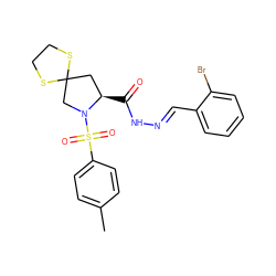 Cc1ccc(S(=O)(=O)N2CC3(C[C@H]2C(=O)N/N=C/c2ccccc2Br)SCCS3)cc1 ZINC000653735709