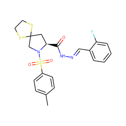 Cc1ccc(S(=O)(=O)N2CC3(C[C@H]2C(=O)N/N=C/c2ccccc2F)SCCS3)cc1 ZINC000653730878