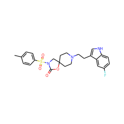 Cc1ccc(S(=O)(=O)N2CC3(CCN(CCc4c[nH]c5ccc(F)cc45)CC3)OC2=O)cc1 ZINC000013743440