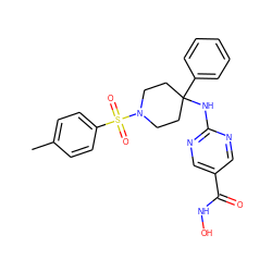 Cc1ccc(S(=O)(=O)N2CCC(Nc3ncc(C(=O)NO)cn3)(c3ccccc3)CC2)cc1 ZINC001772612720