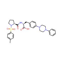 Cc1ccc(S(=O)(=O)N2CCC[C@H]2C(=O)N[C@@H](Cc2ccc(N3CCN(c4ccccc4)CC3)cc2)C(=O)O)cc1 ZINC000028978609