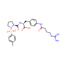 Cc1ccc(S(=O)(=O)N2CCC[C@H]2C(=O)N[C@@H](Cc2ccc(NC(=O)CCCNC(=N)N)cc2)C(=O)O)cc1 ZINC001772617138