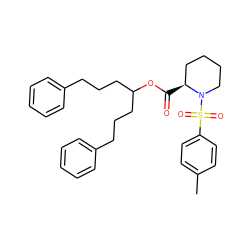 Cc1ccc(S(=O)(=O)N2CCCC[C@@H]2C(=O)OC(CCCc2ccccc2)CCCc2ccccc2)cc1 ZINC000027560676